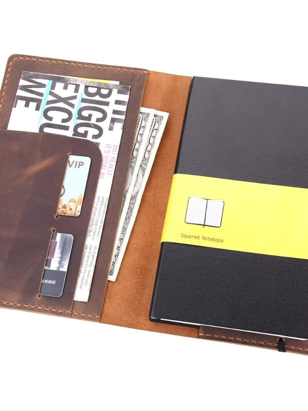 Leather Journal Cover Fits for Moleskine Large Hard Cover Notebook, Handmade Vin